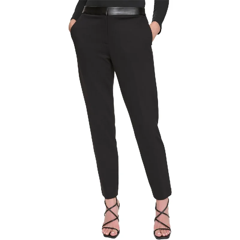 women's cargo pants -Womens Mid-Rise Mixed Media Ankle Pants