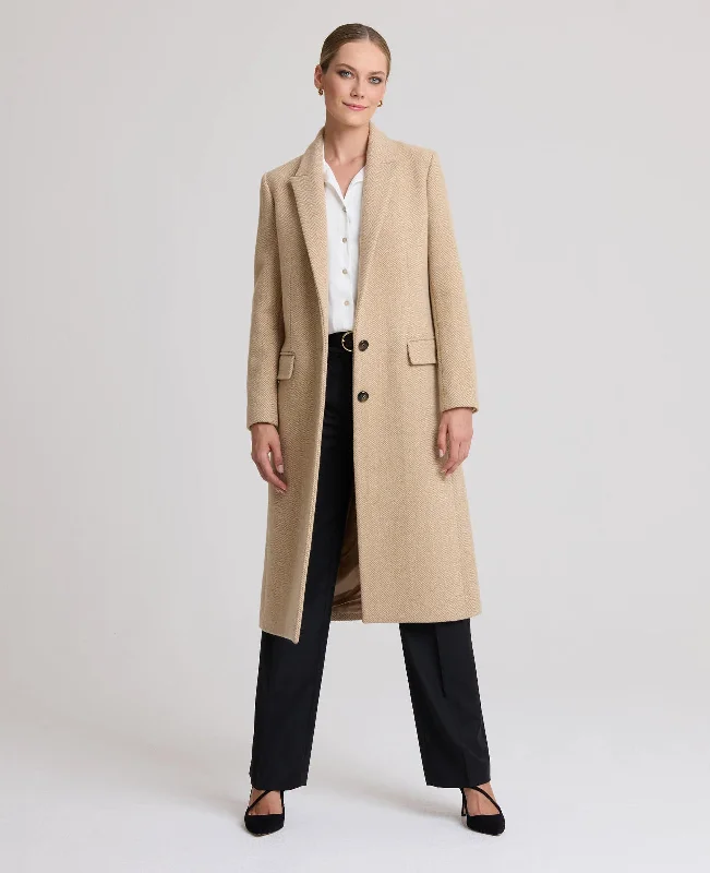 stylish winter coats for women -Charlotte Herringbone Single Breasted Coat