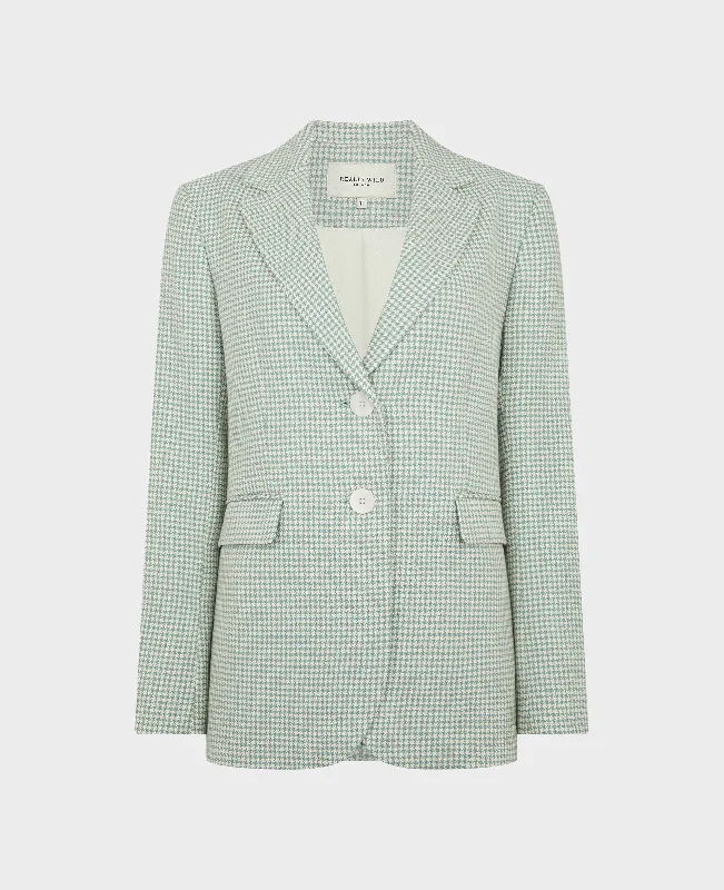 stylish formal blazers for women -Egerton Cotton Silk Blend Houndstooth Jacket