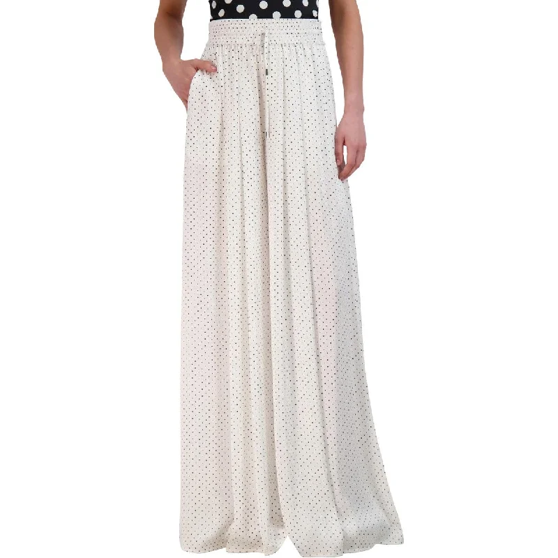 stylish culottes for women -Womens Satin Polka Dot Wide Leg Pants