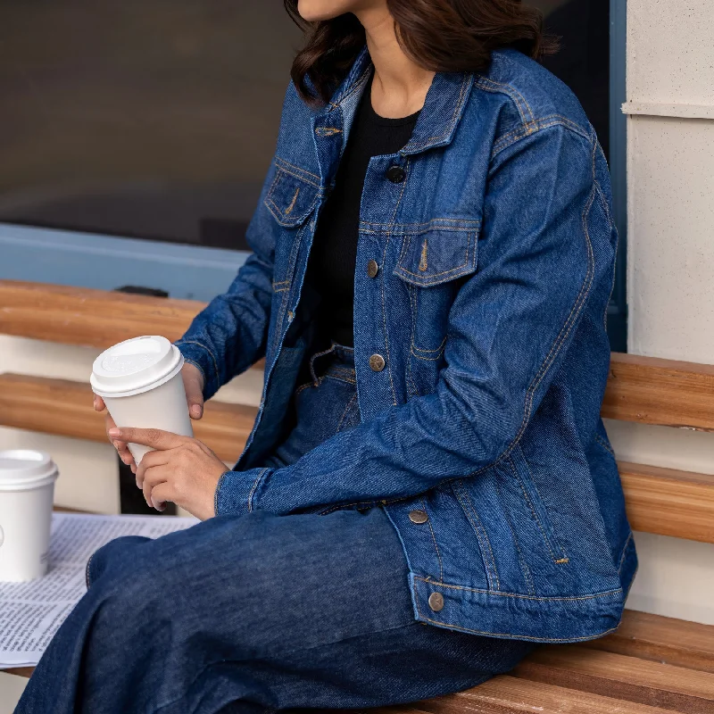 casual trench coats for women -Blue Denim Jacket PW4288