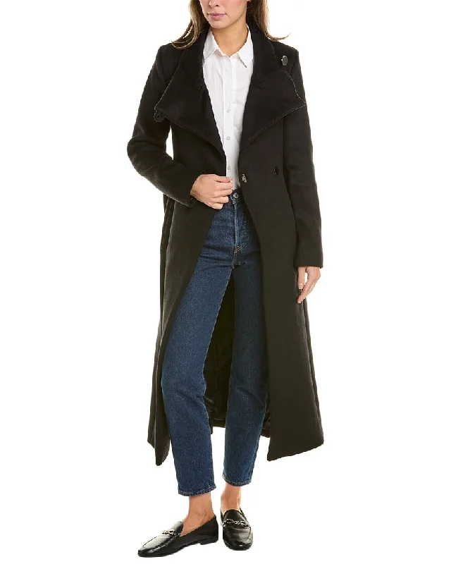 women's draped front jackets -Kenneth Cole New York Belted Maxi Wool-Blend Coat