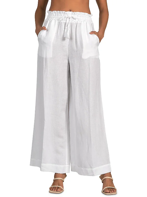 ladies' bodycon skirts -Womens Linen High Rise Wide Leg Pants