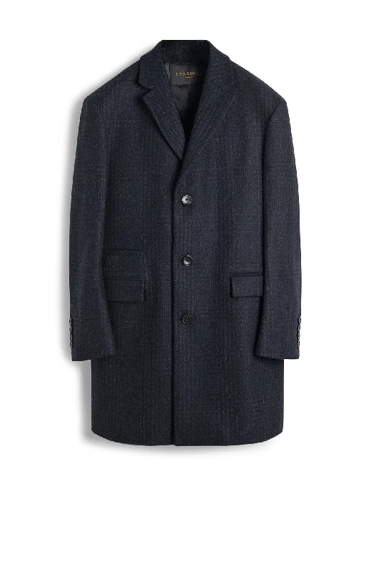 women's aviator jackets -SHERWOOD NAVY PLAID WOOL TOPCOAT