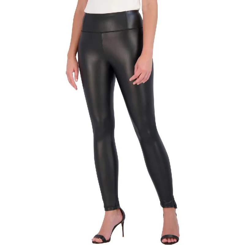 ladies' workout leggings -Womens Faux Leather Pull on Leggings