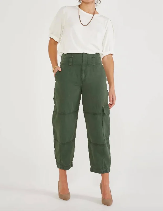 casual sporty shorts for women -Juni Relaxed Cargo Pant In Forest Green