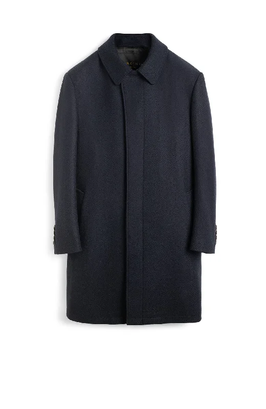 women's elegant winter coats -PLATINUM NAVY HERRINGBONE WOOL OVERCOAT