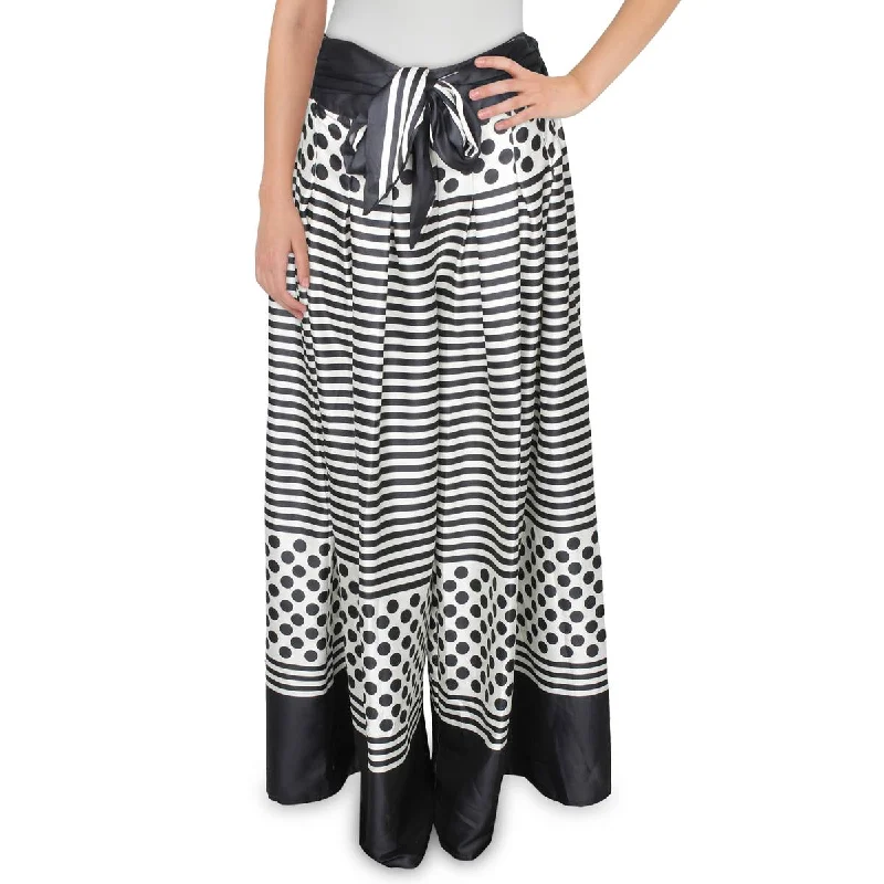 women's velvet skirts -Womens Striped Tie Belt Wide Leg Pants