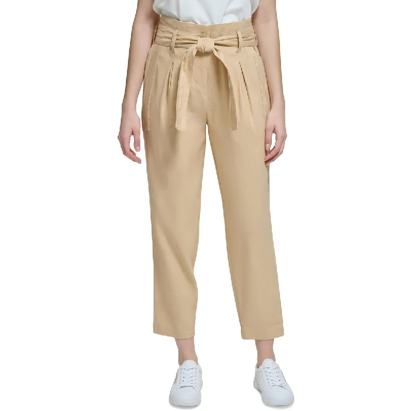 ladies' skater skirts -Calvin Klein Womens Linen High Waist Cropped Pants