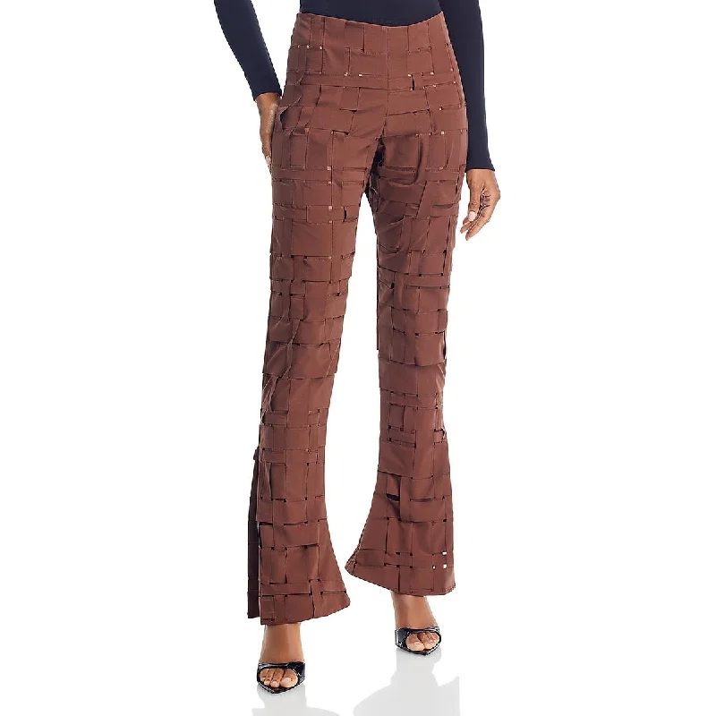 stylish straight-leg trousers for women -Womens High Rise Split Hem Straight Leg Pants