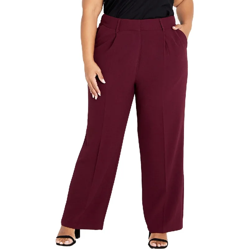 women's wool trousers -City Chic Womens Plus Audrie Textured High Rise Dress Pants