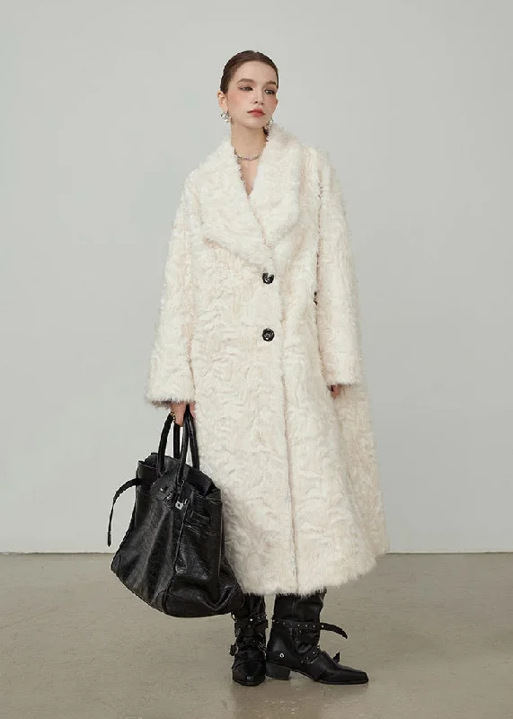 trendy oversized blazers for women -White Two Button Shawl Collar Faux Fur Coat