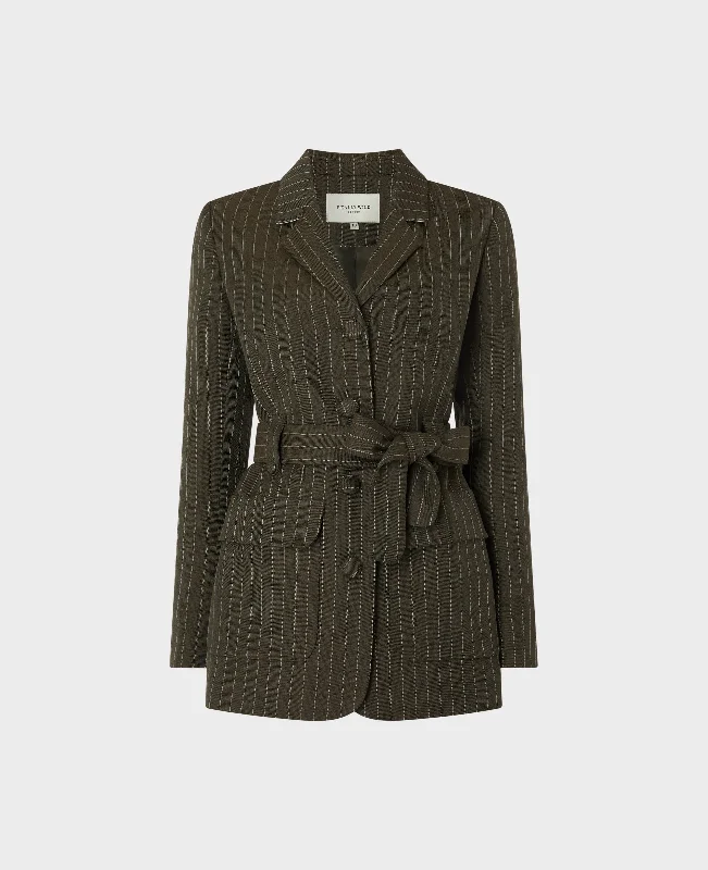 trendy oversized blazers for women -Linen Blend Belted Jacket