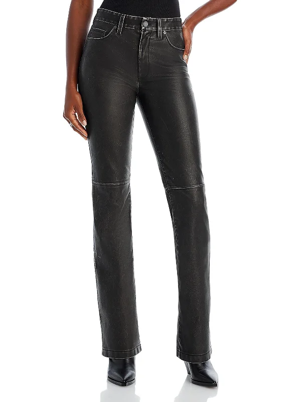 trendy leather pants for women -Womens Faux Leather 2 Front Pocket High-Waisted Pants