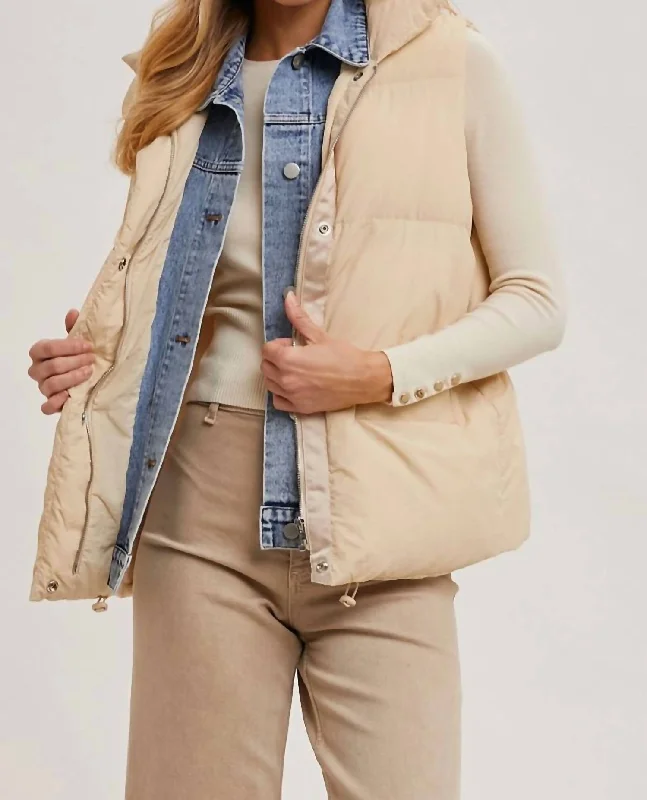 women's suede trench coats -Puffer Vest Combo In Beige