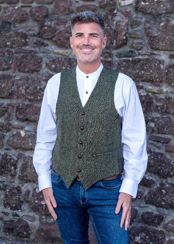 women's winter coats -Donegal Tweed Green Waistcoat - Hatman