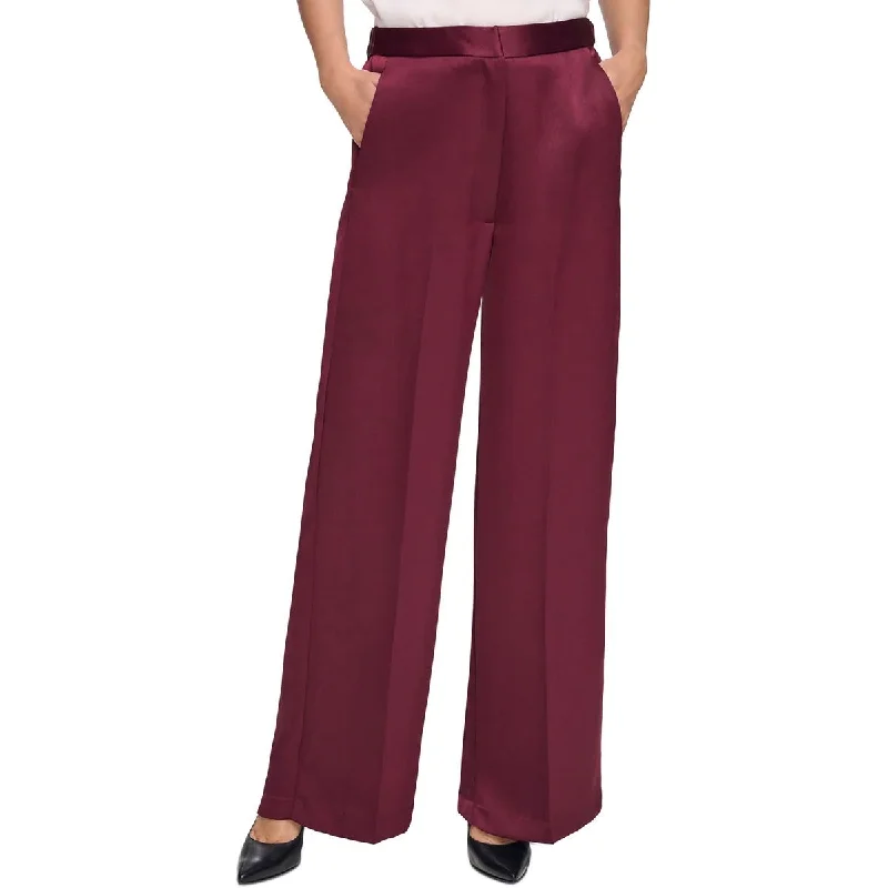 women's tapered trousers -Womens Wide Leg Satin Wide Leg Pants