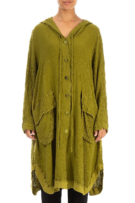 women's metallic jackets -Hooded Oversized Golden Lime Linen Viscose Jacket