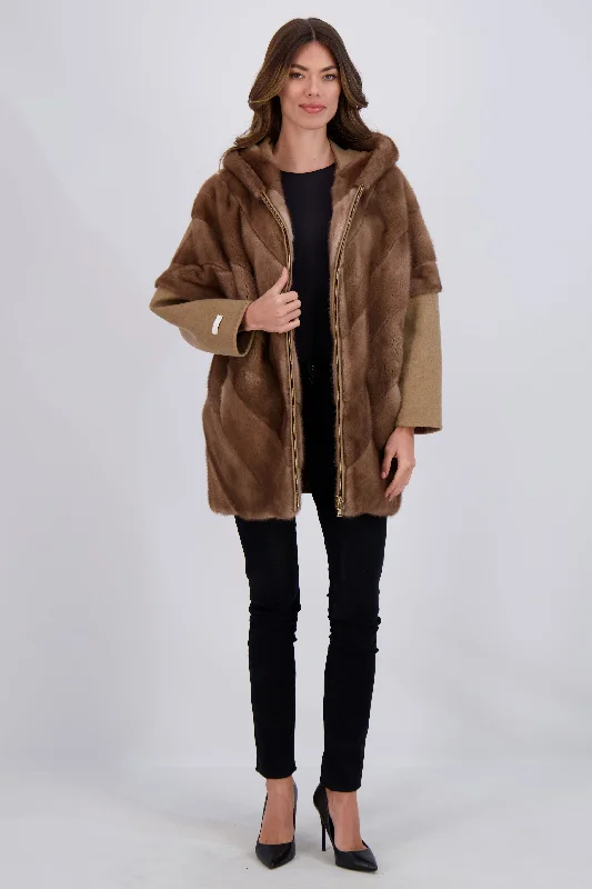 women's sherpa jackets -Chevron Mink Parka with Cashmere Sleeves