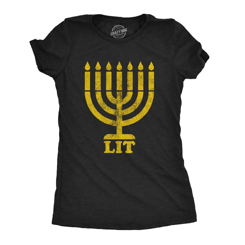 stylish boat neck tops for women -Lit Menorah Women's T Shirt