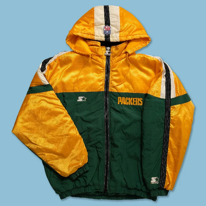 women's draped front jackets -Vintage Starter Greenbay Packers Padded Jacket Large