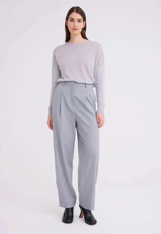 women's jogger pants -Micah Pleated Wool Pant - Oxide Grey