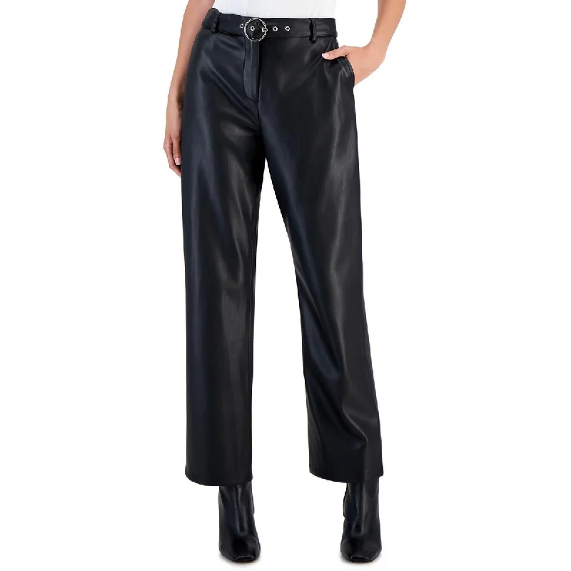 women's capri pants -T Tahari Womens Faux Leather Ankle Pants