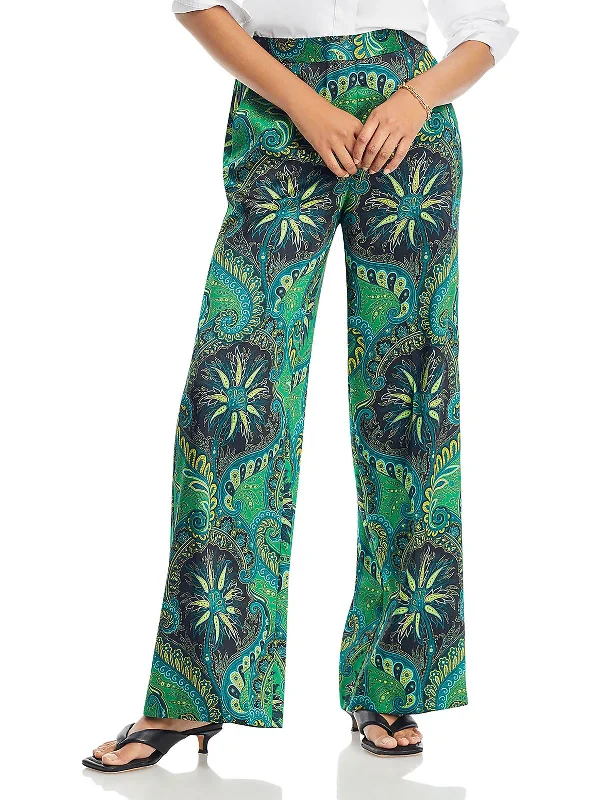 women's velvet skirts -Jade Womens Paisley High Rise Wide Leg Pants