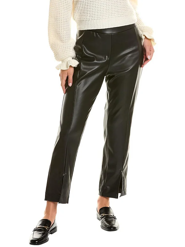 ladies' puff skirts -Womens Vegan Leather Split Hem High-Waisted Pants