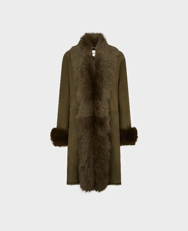 women's luxury fur coats -Shearling Fur Trim Coat