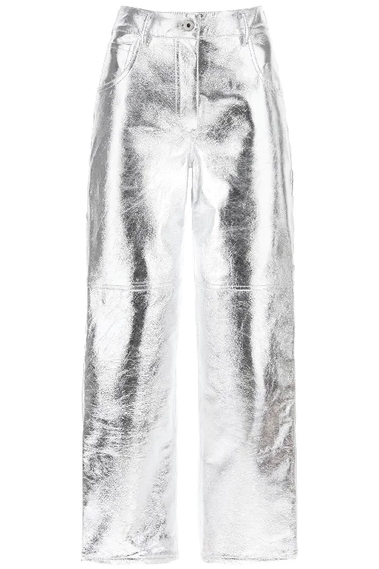 trendy drawstring pants for women -Interior Women's Sterling Pants In Laminated Leather