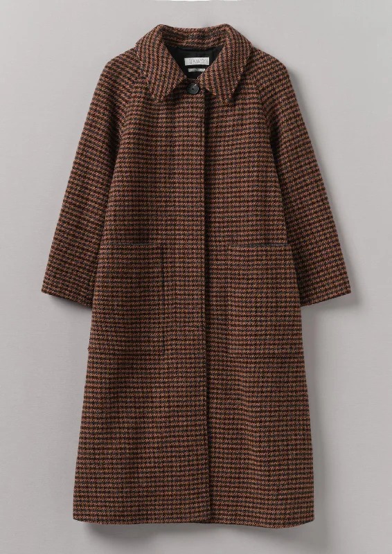 women's longline jackets -Frankie Wool Houndstooth Raglan Coat | Burnt Orange