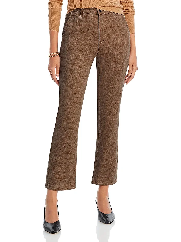 women's paperbag waist pants -Womens Plaid Cropped Flared Pants