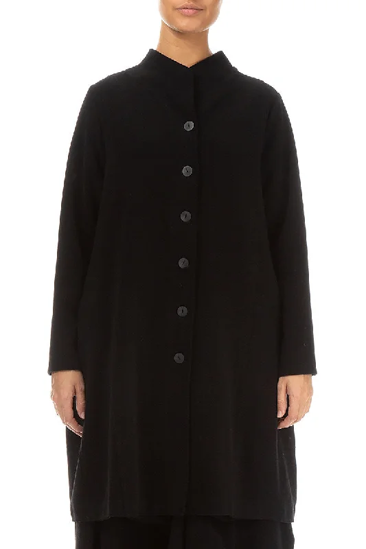 women's wool coats -A-Line Black Jersey Cotton Jacket