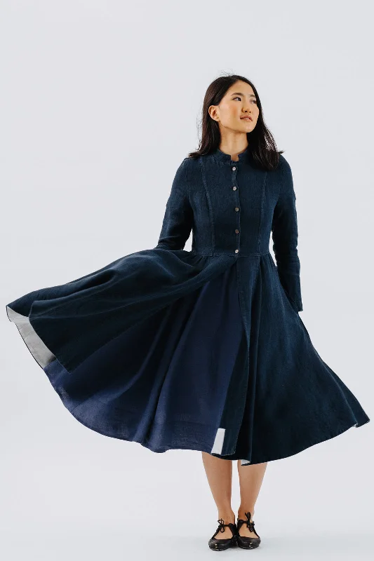 women's wrap coats -Victorian Coat, Twill Linen, Night Navy