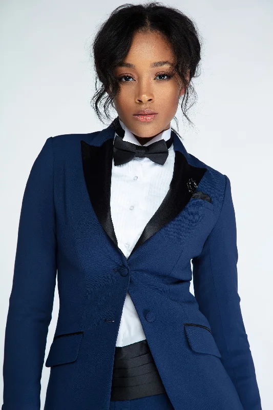 women's sporty joggers -Royal Navy & Black Peak Lapel Tuxedo Jacket