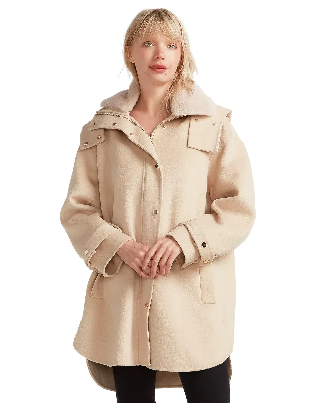 women's hooded parkas -Heavy Hearted Detachable Hooded Coat - Pale Oat