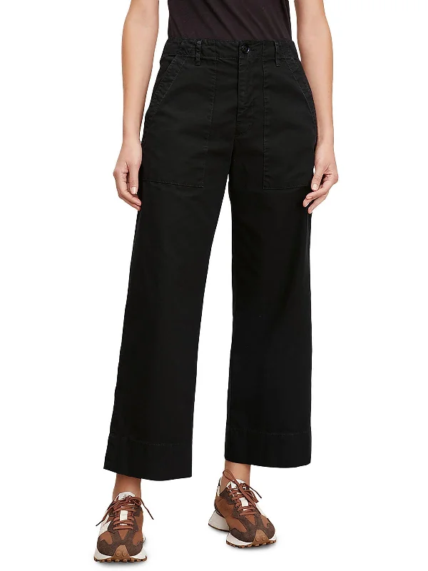 women's cropped pants -Womens High Rise Cropped Wide Leg Pants