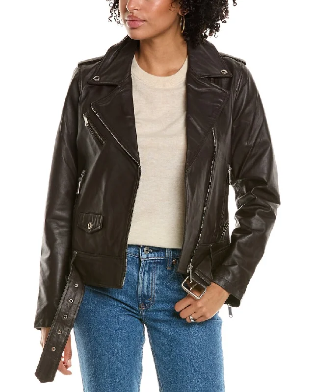 women's vintage coats -Sam Edelman Belted Leather Moto Jacket