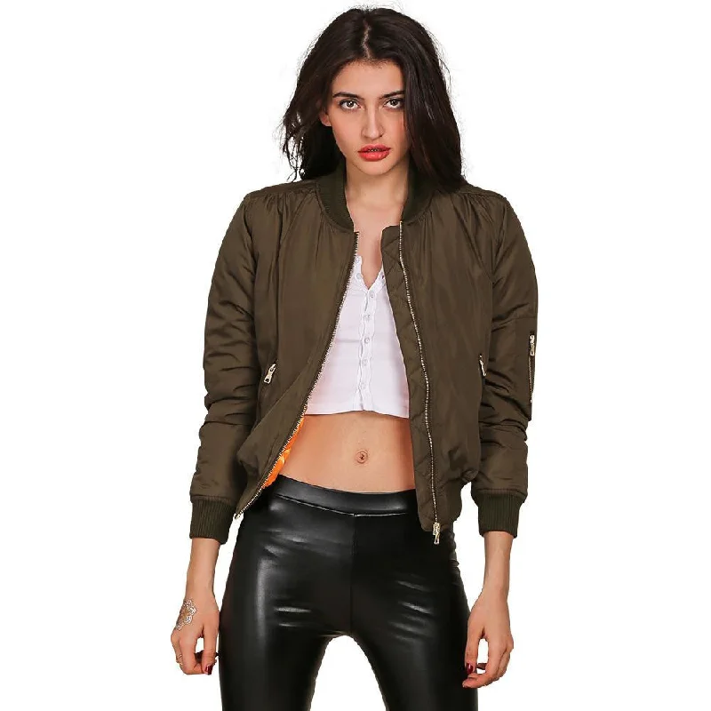 ladies' structured trench coats -Parkas Basic Bomber Jacket Army Green Padded Kylie Jenner Style