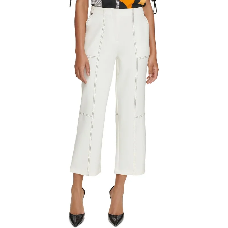 women's sequin pants -Karl Lagerfeld Paris Womens Contrast Trim  Cropped Pants