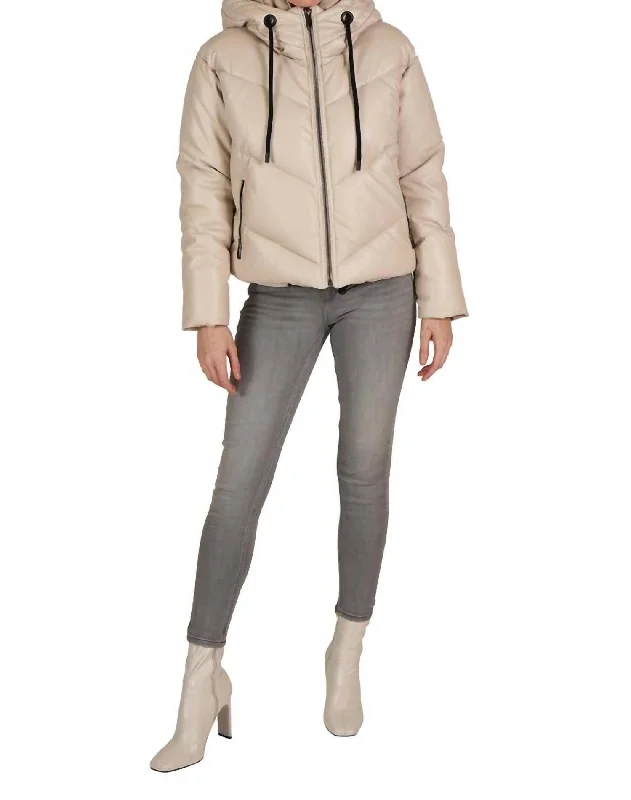 women's aviator jackets -Puffer Jacket In Beige