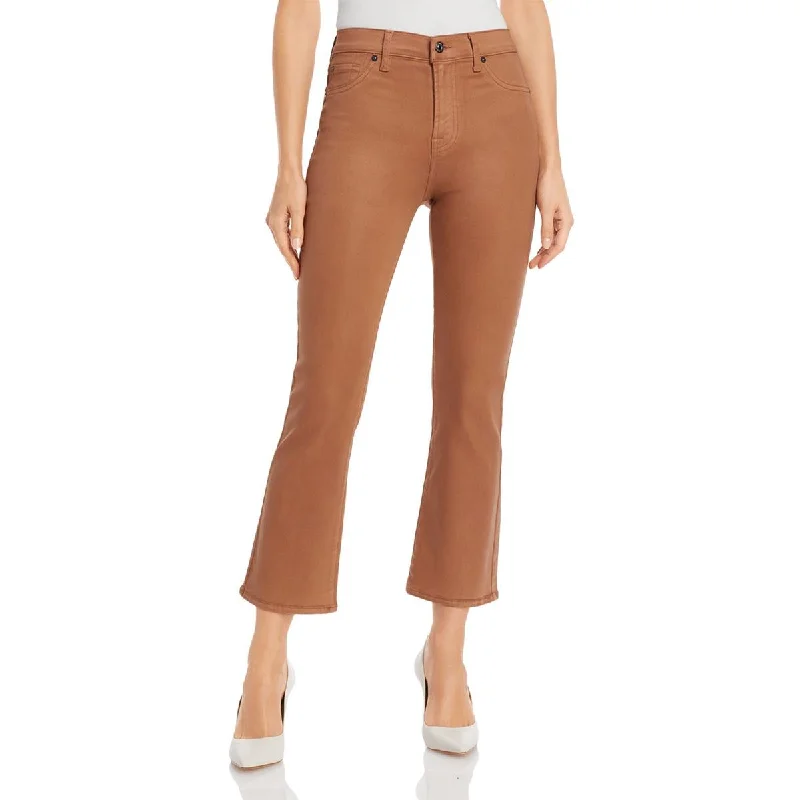 ladies' faux leather pants -Womens Faux Leather Ankle High-Waist Pants