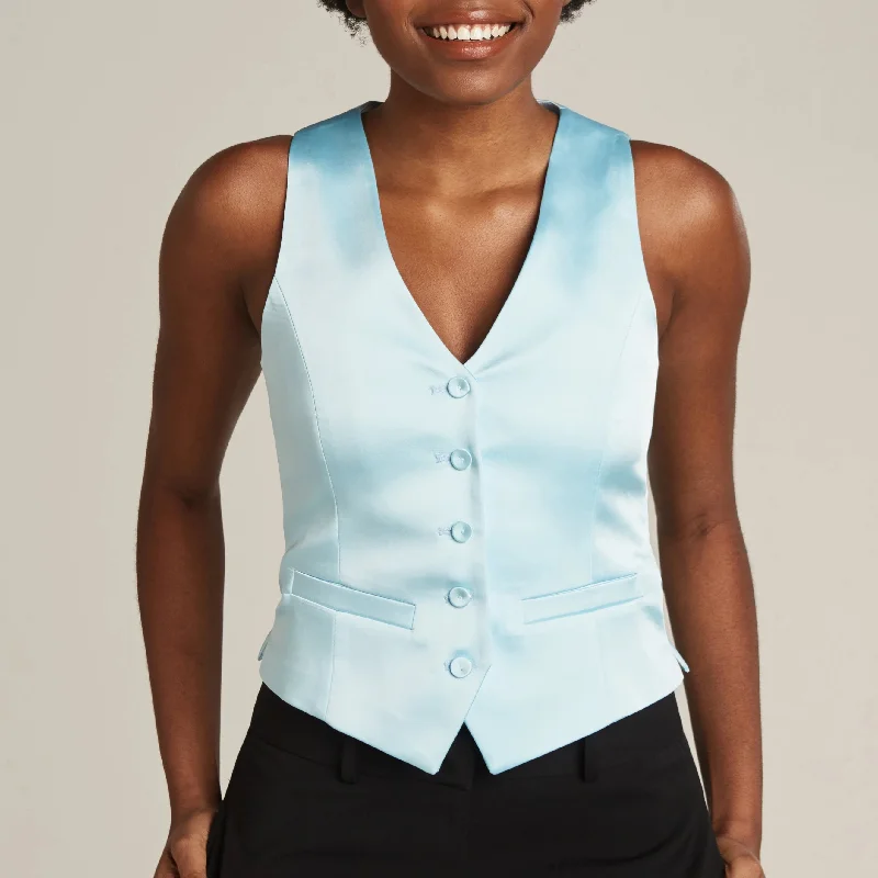 stylish trousers for women -Sky Blue Tuxedo Vest