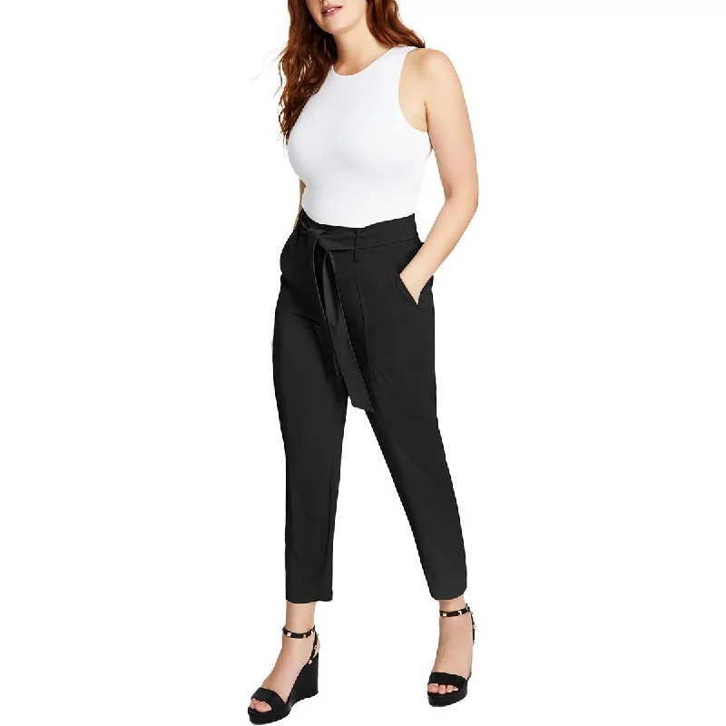 trendy leather pants for women -Bar III Womens Petites High-Waist  Ankle Pants