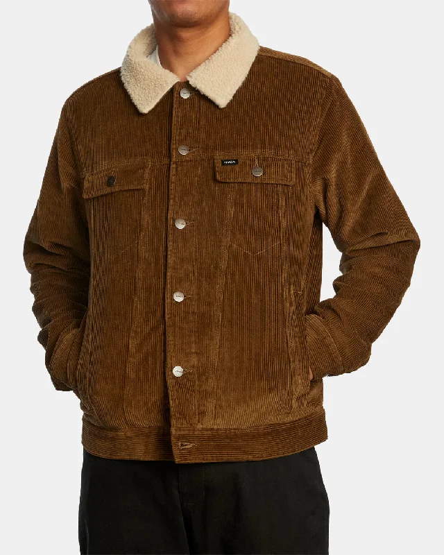 women's fringed coats -Waylon Corduroy Trucker Jacket - Bombay Brown