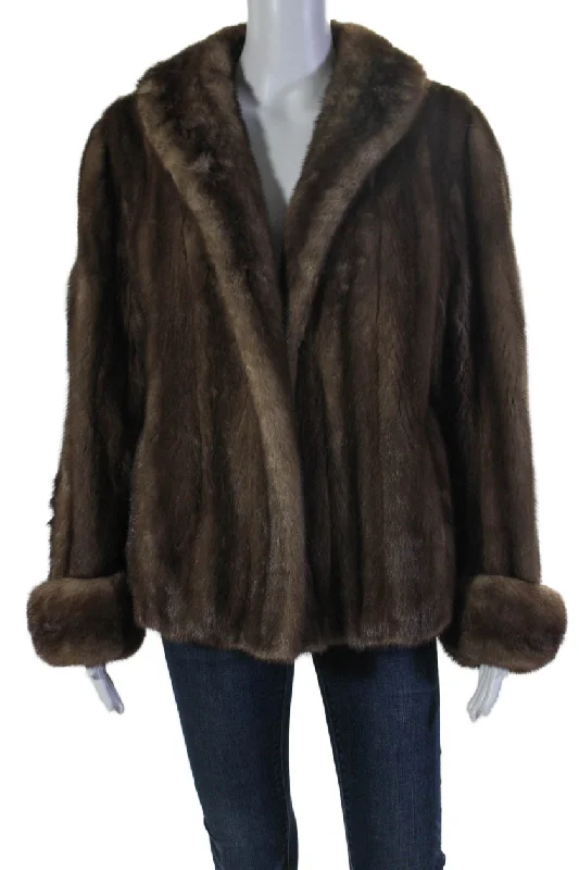 women's metallic jackets -Bergdorf Goodman Womens Mink Fur Long Sleeved Collared Coat Brown