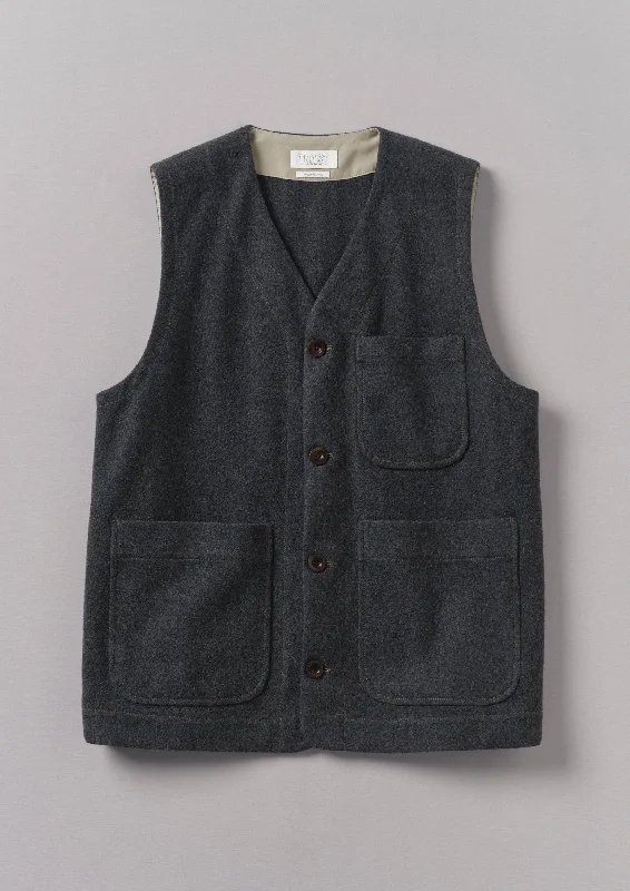 women's button-up coats -Melton Wool Blend Gilet | Charcoal