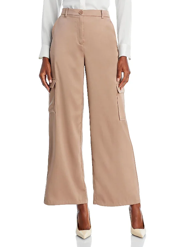 stylish high-waisted shorts for women -Womens High Rise Wide Leg Cargo Pants