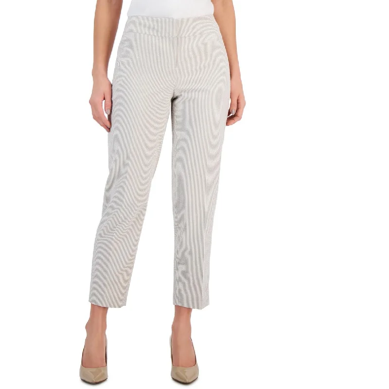 ladies' silk pants -Kasper Womens Petites Seersucker Mid Rise Cropped Pants